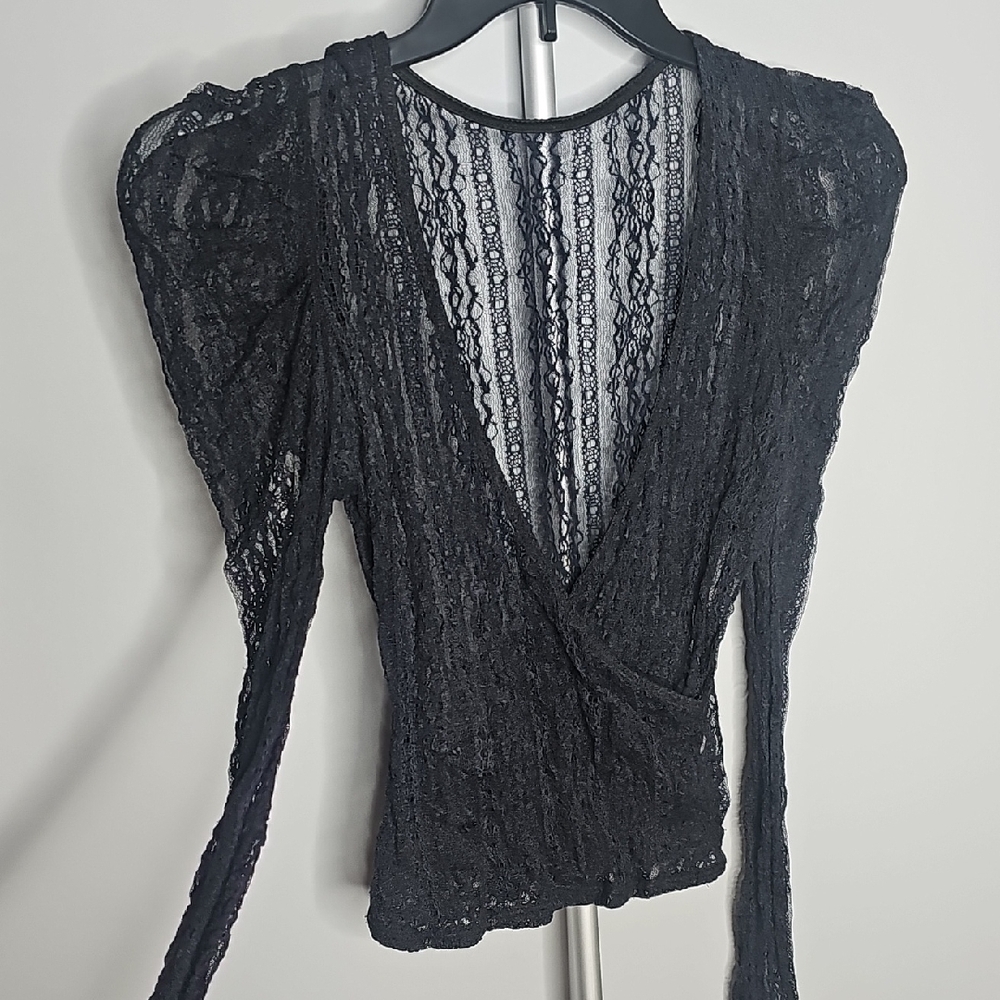 Black Asymmetrical Puff Sleeve Blouse